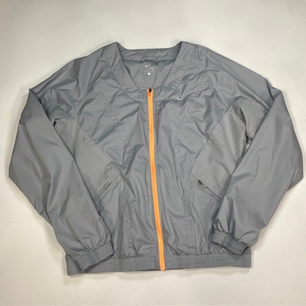 Nike Womens Gray Orange Zip Mesh Panel Running Windbreaker Jacket 405006-002